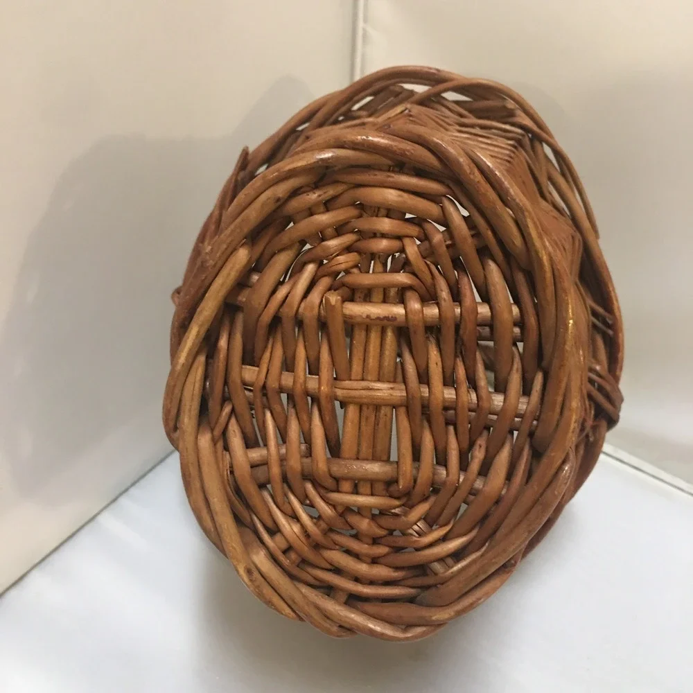 Woven Willow Basket Home Decor Small Brown Rustic Twisted Handle Bohemian